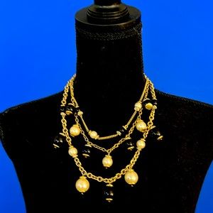 Ann Taylor’s”Chanel” inspired 3 strand gold chain necklace with gold/black beads